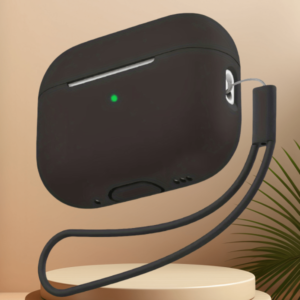 Silicone Protective Case for AirPods Pro 2 – Black with Lanyard